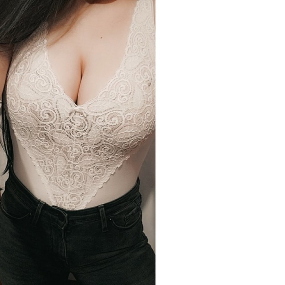 vintage white lace lingerie body suit top  white l